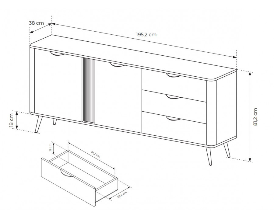 Комод Веріс / Veris 2D3S/195 2-дверний з 3 шухлядами Дуб дунін/чорний