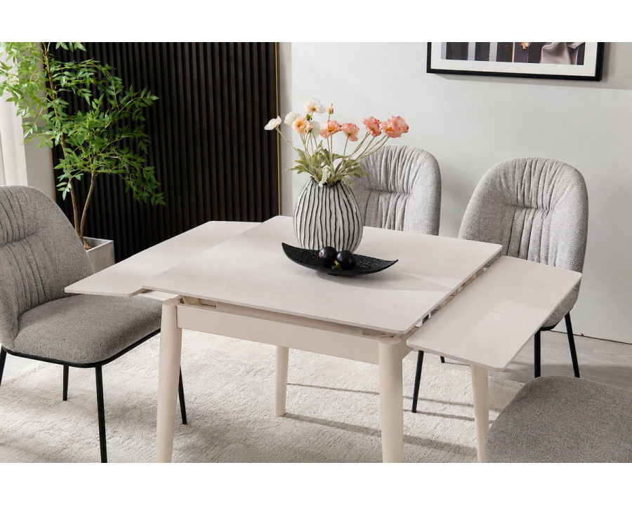 Стіл обідній розкладний AVENTO CERAMIC 80(130)*80 білий / кашемір