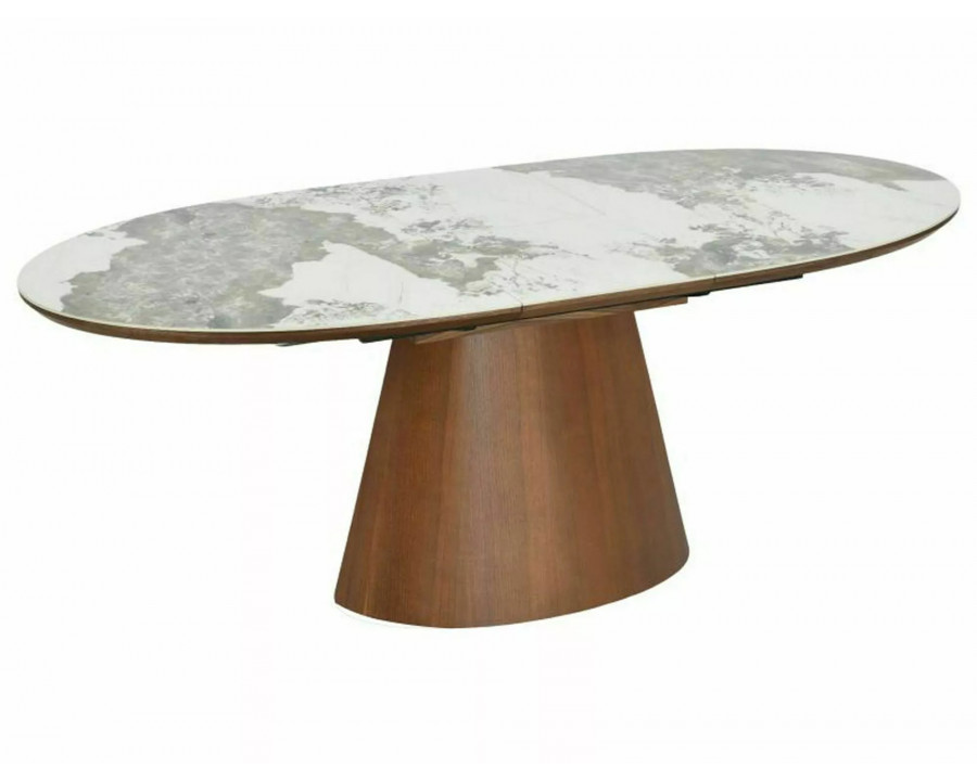 Стіл обідній кухонний розкладний Marocco Ceramic (160–200)×90 см МДФ + кераміка Білий / Горіх каркас