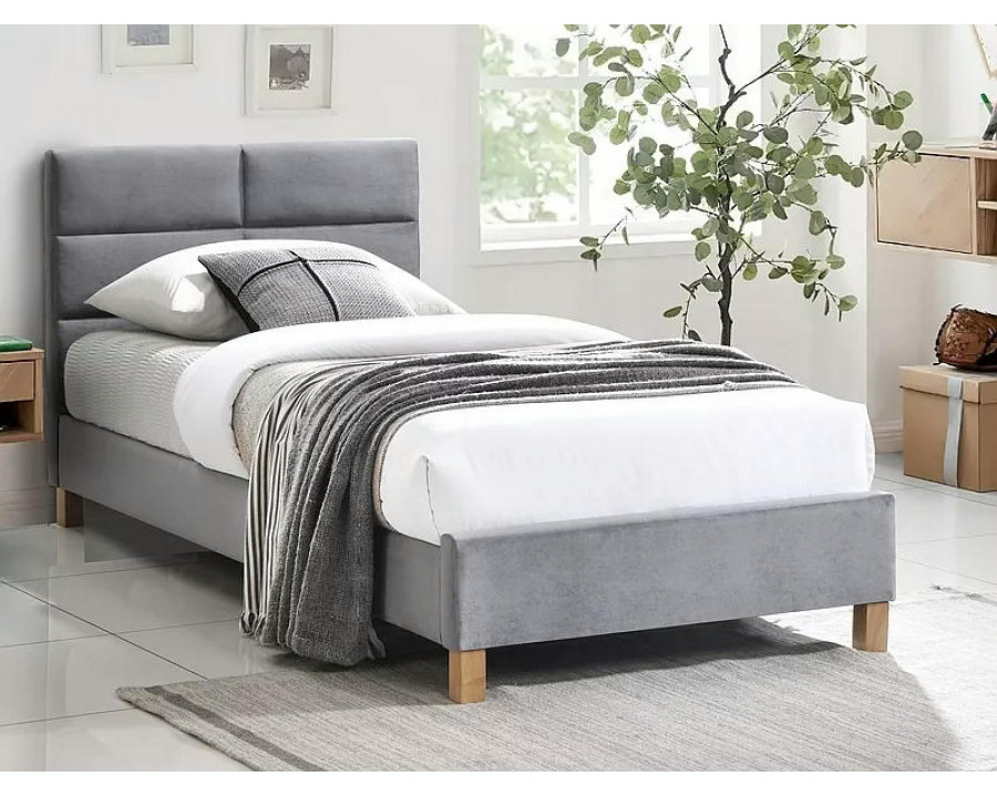 Ліжко односпальне SIERRA VELVET 90x200 Сірий / Дуб TAP. 150 SIERRAV90SZD