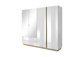 Шафа для одягу Арко / Arco 4-дверна з дзеркалом 4D2S/220 Білий глянець/дуб грандсон Ш220xВ202 см.