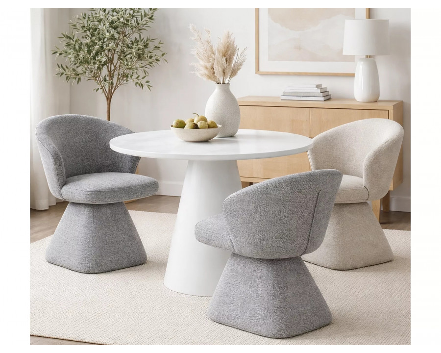 Стіл обідній кухонний Aurora ø120 см МДФ + мікроцемент Екрю / Екрю каркас