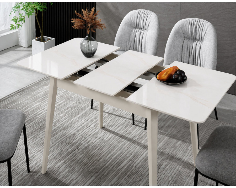 Стіл обідній розкладний TALLINN CERAMIC 90(120)*70 білий глянець / кашемір