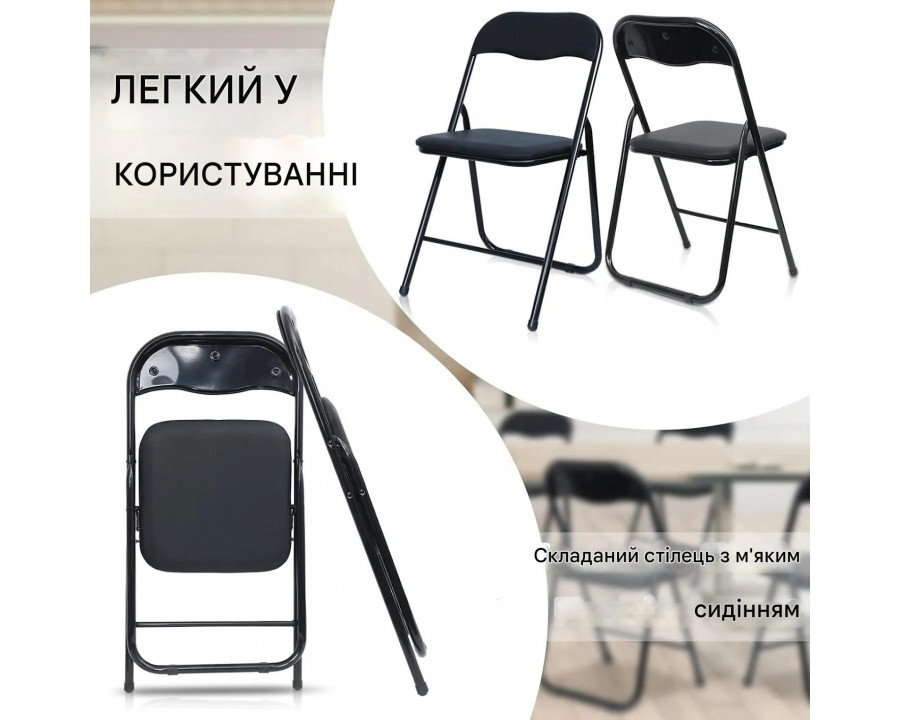 Стілець складаний TIKO Чорний метал / Чорна Екошкіра