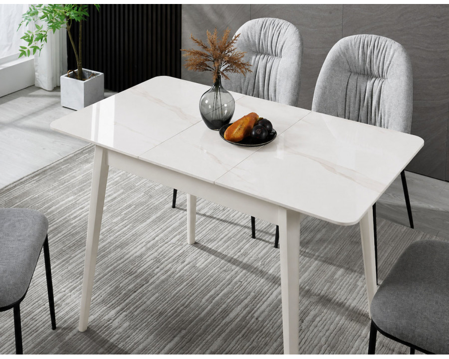 Стіл обідній розкладний TALLINN CERAMIC 90(120)*70 білий глянець / кашемір