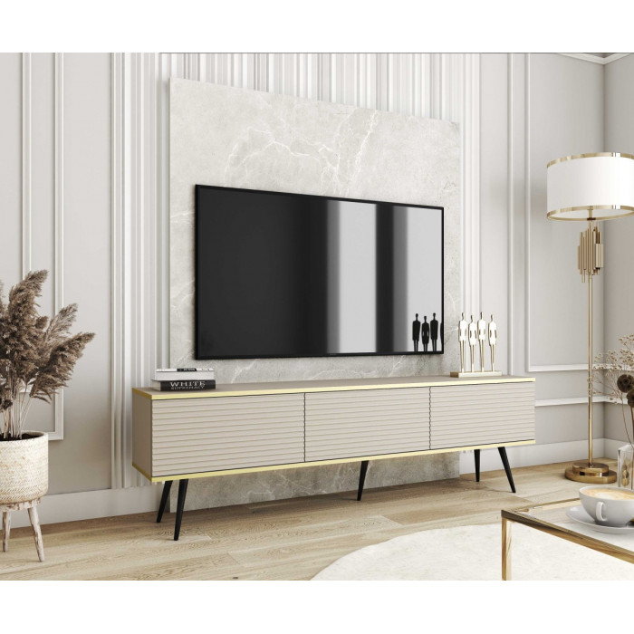 Тумба під телевізор Оро / Oro 3-дверна з чорними ніжками RTV175 MDF Бежевий Ш175xВ53 см.
