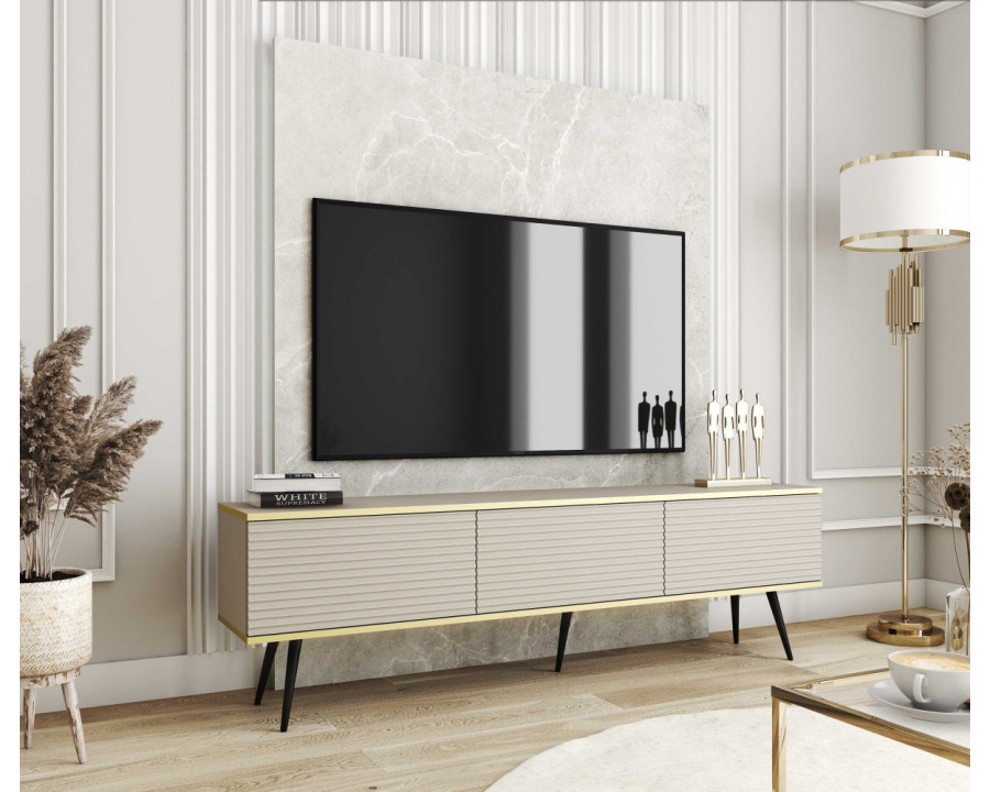 Тумба під телевізор Оро / Oro 3-дверна з чорними ніжками RTV175 MDF Бежевий Ш175xВ53 см.