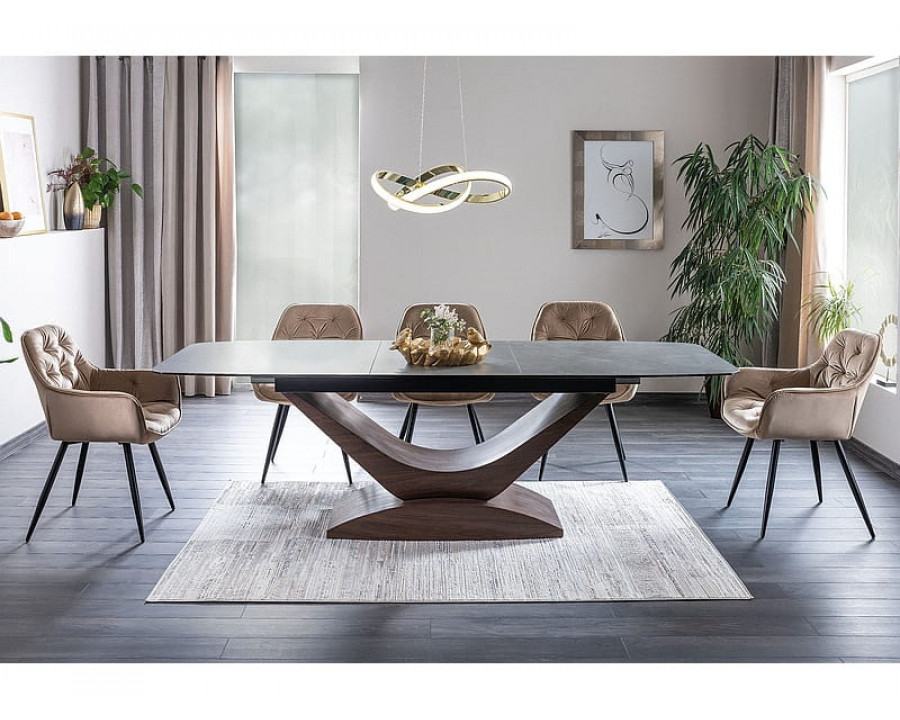 Стіл DOLCE CERAMIC сірий мармур / горіх 180(240)X95