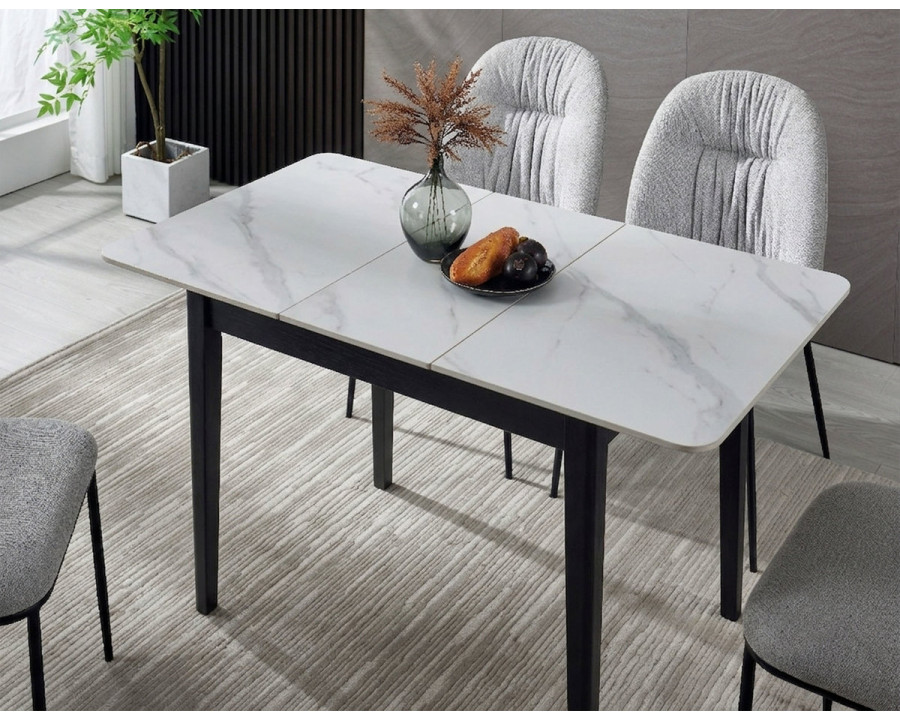 Стіл обідній розкладний TALLINN CERAMIC 90(120)*70 білий / чорний каркас