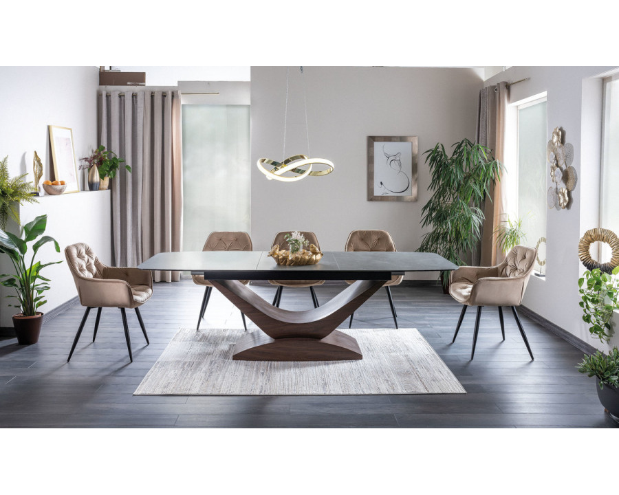 Стіл DOLCE CERAMIC сірий мармур / горіх 180(240)X95