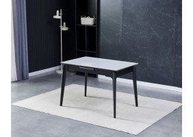 Стіл обідній розкладний BERLIN CERAMIC 111(140)*75 сірий глянець / чорний каркас