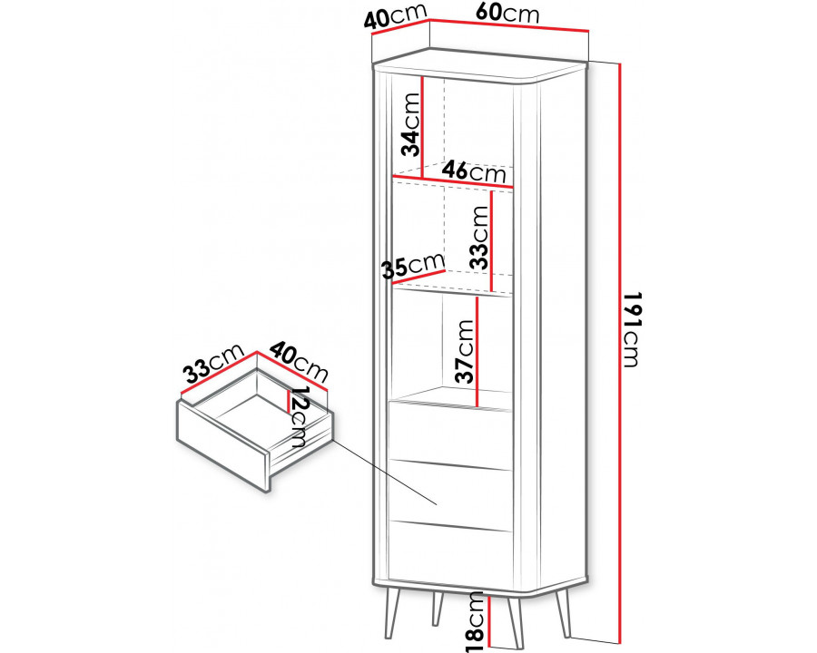 Вітрина MARLY REG 4 60х191х40 кашемір / горіх