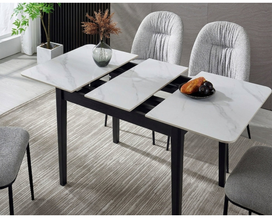 Стіл обідній розкладний TALLINN CERAMIC 90(120)*70 білий / чорний каркас