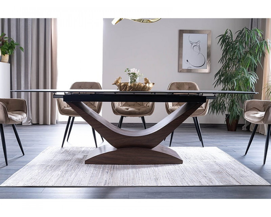 Стіл DOLCE CERAMIC сірий мармур / горіх 180(240)X95