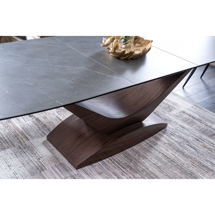 Стіл DOLCE CERAMIC сірий мармур / горіх 180(240)X95