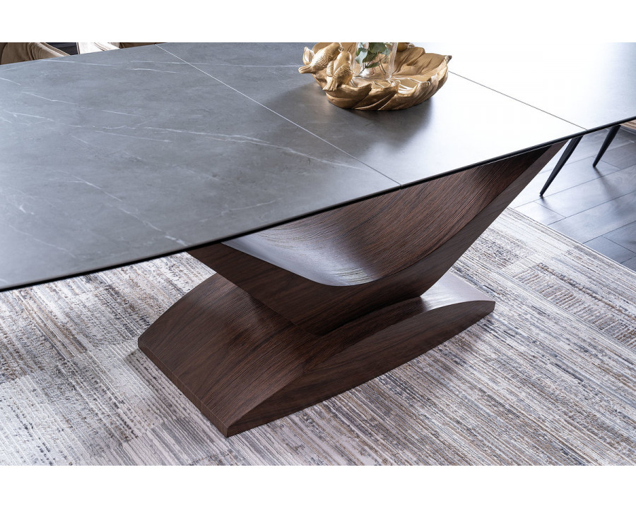 Стіл DOLCE CERAMIC сірий мармур / горіх 180(240)X95
