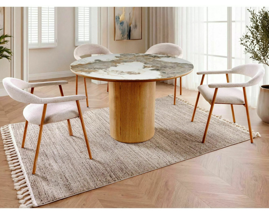 Стіл обідній кухонний Rondo Ceramic ø120 см МДФ + кераміка Білий / Дуб каркас