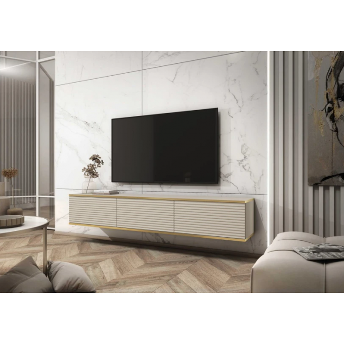 Тумба під телевізор навісна Оро / Oro 3-дверна RTV175 MDF Бежевий Ш175xВ30 см.