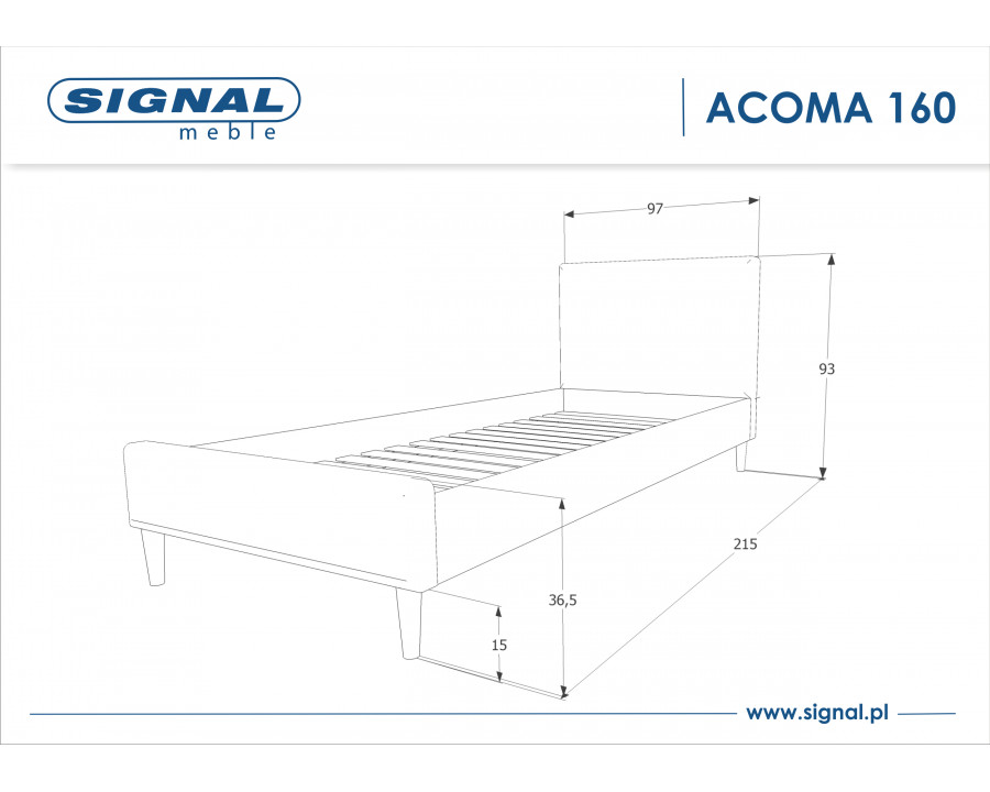 Односпальне ліжко Acoma 90X200 Сірий ACOMA90SZD