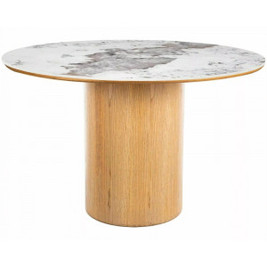 Стіл обідній кухонний Rondo Ceramic ø120 см МДФ + кераміка Білий / Дуб каркас