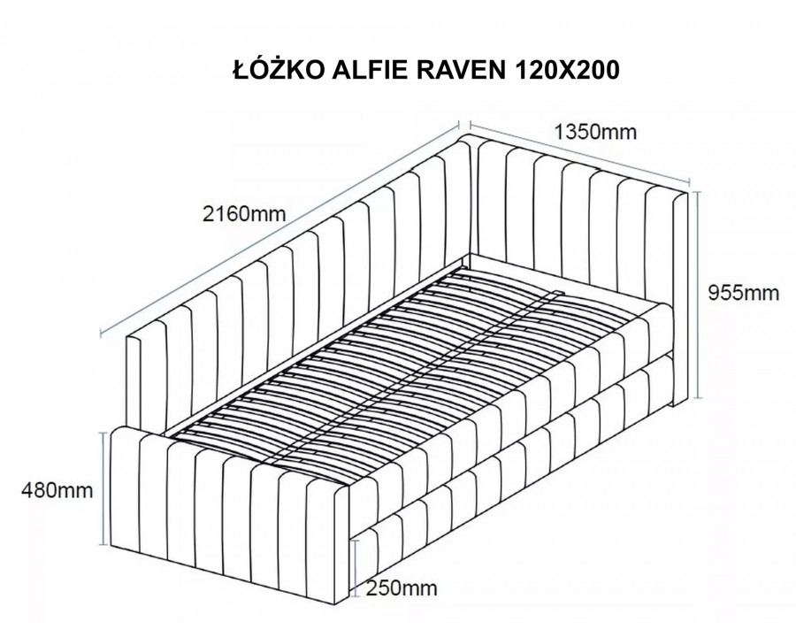 Ліжко односпальне м'яке Alfie Raven 120×200 Бежева тканина