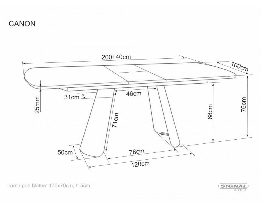 Стіл обідній кухонний розкладний Canon (200–240)×100 см Дуб / Кашемір каркас
