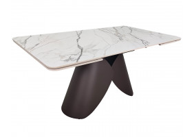 Стіл обідній розкладний AGNES CERAMIC 160(240)*90 білий позолочений мат/коричневий