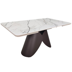 Стіл обідній розкладний AGNES CERAMIC 160(240)*90 білий позолочений мат/коричневий