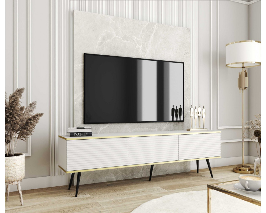 Тумба під телевізор Оро / Oro 3-дверна з чорними ніжками RTV175 MDF Білий Ш175xВ53 см.