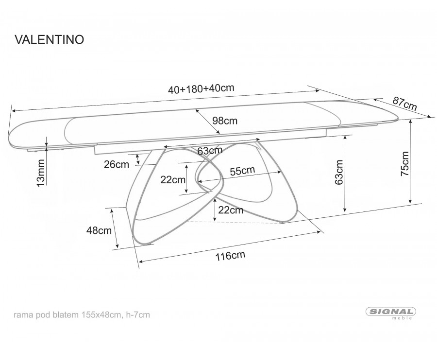 Стіл обідній кухонний розкладний Valentino Ceramic (180–260)×98 см Кераміка Беж / Кашемір каркас