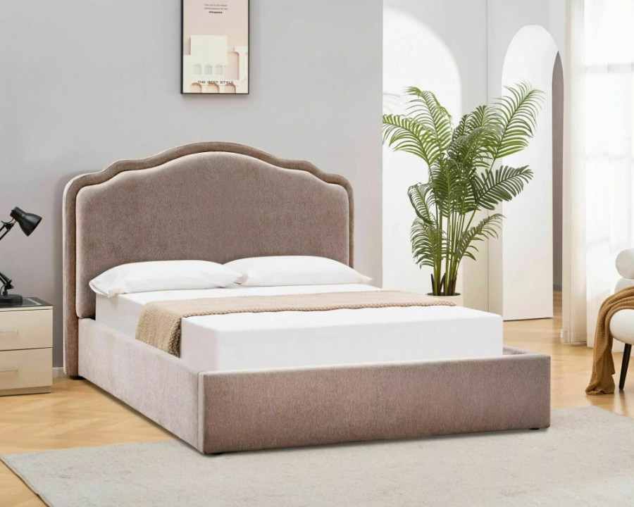 Ліжко двоспальне м'яке Florencja Raven 160×200 Темно-бежева тканина