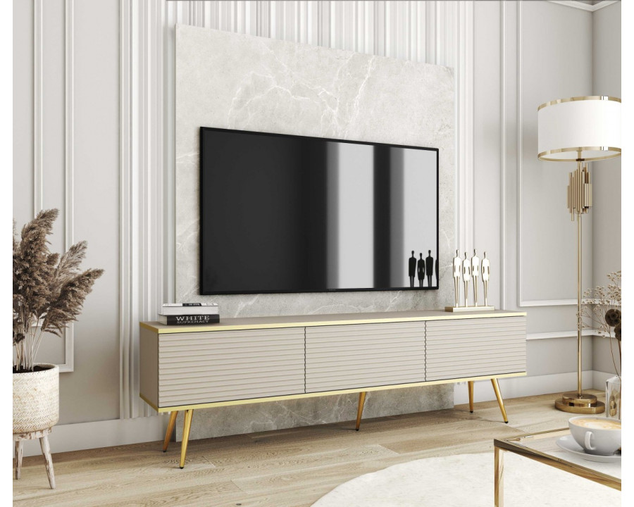 Тумба під телевізор Оро / Oro 3-дверна з золотими ніжками RTV175 MDF Бежевий Ш175xВ53 см.