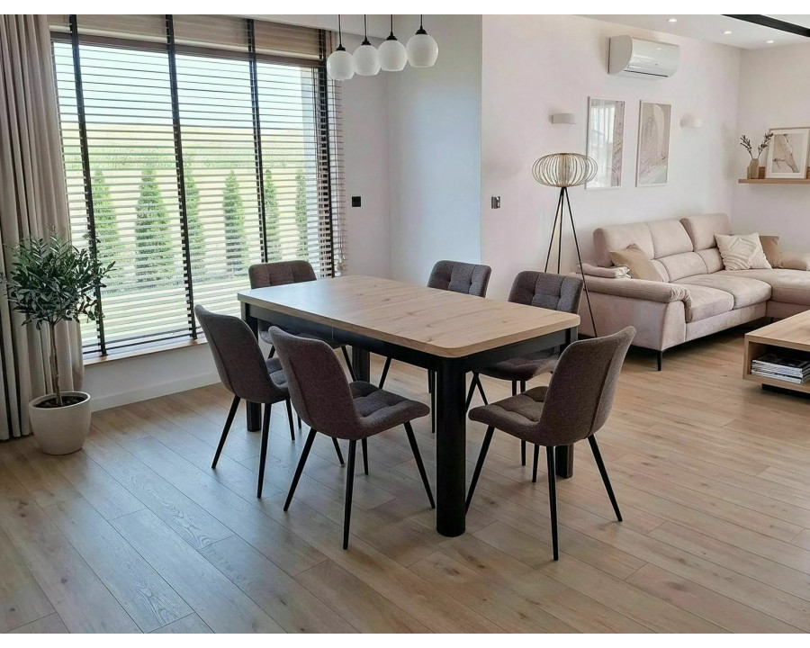 Стіл обідній кухонний розкладний Oskar (120–200)×80 см Ламінована плита Дуб / Чорний каркас