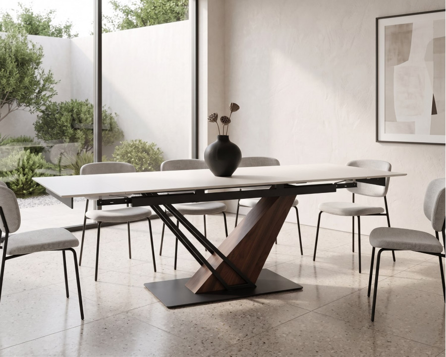 Стіл FERNANDO CERAMIC 140(200)*90 бежевий/темний горіх