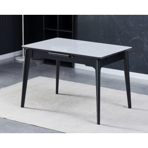 Стіл обідній розкладний BERLIN CERAMIC 111(140)*75 сірий глянець / чорний каркас