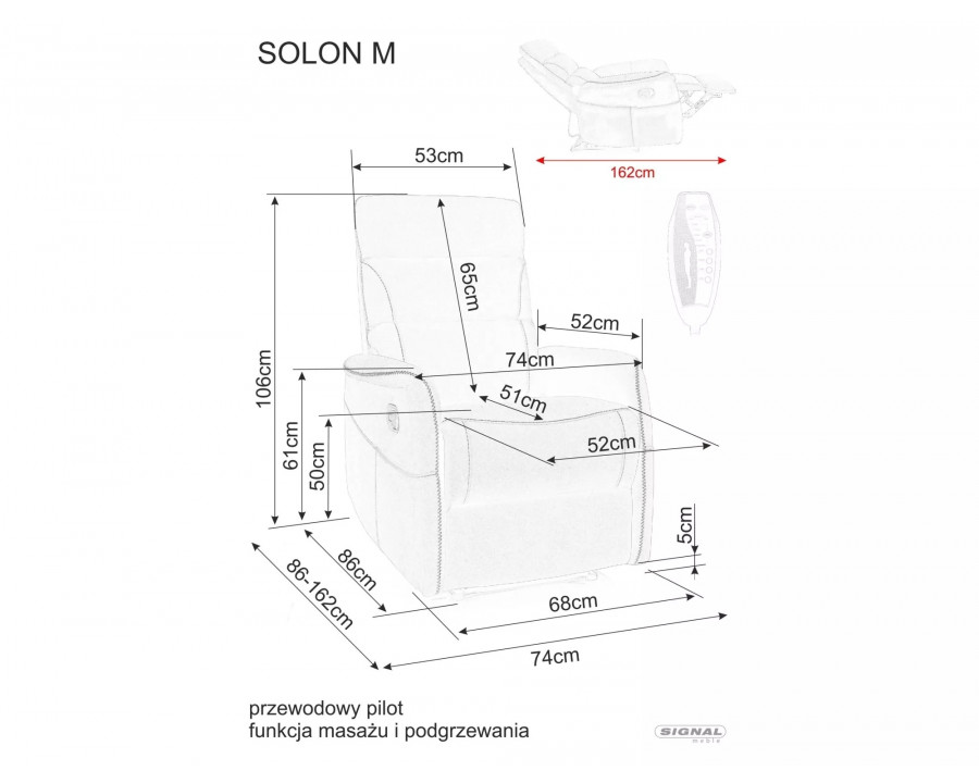 Крісло-реклайнер розкладне SOLON M VELVET (функція масажу) цинамон BL.4215 SOLONMVCY